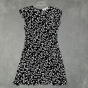 DIANE VON FURSTENBERG Black White Heart Print Flutter Sleeve Dress Size M
